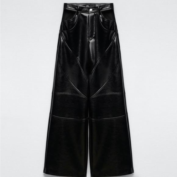 Cutout wide leg faux leather trousers - Picture 6 of 9